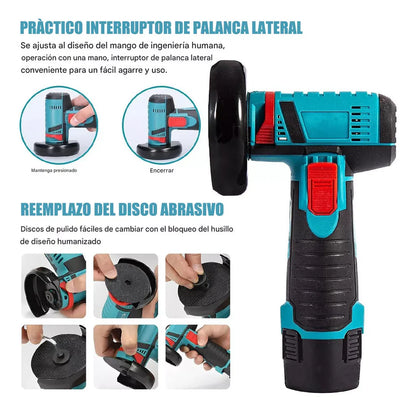 PULIDORA ANGULAR AMOLADORA INALÁMBRICO RECARGABLE + BATERIA EXTRA y ESTUCHE 🎁