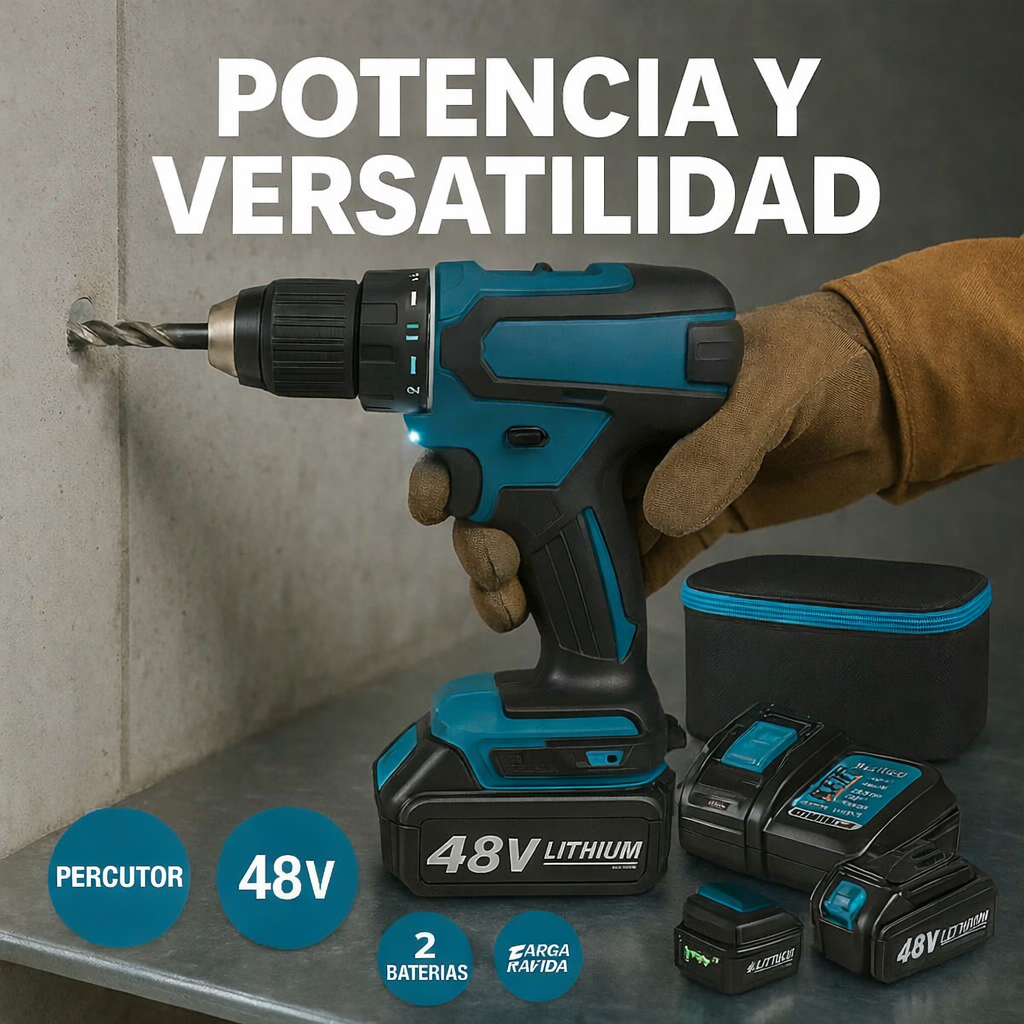 KIT TALADRO INALÁMBRICO y IMPACTO + 26 ACCESORIOS + 2 BATERIAS REGALO